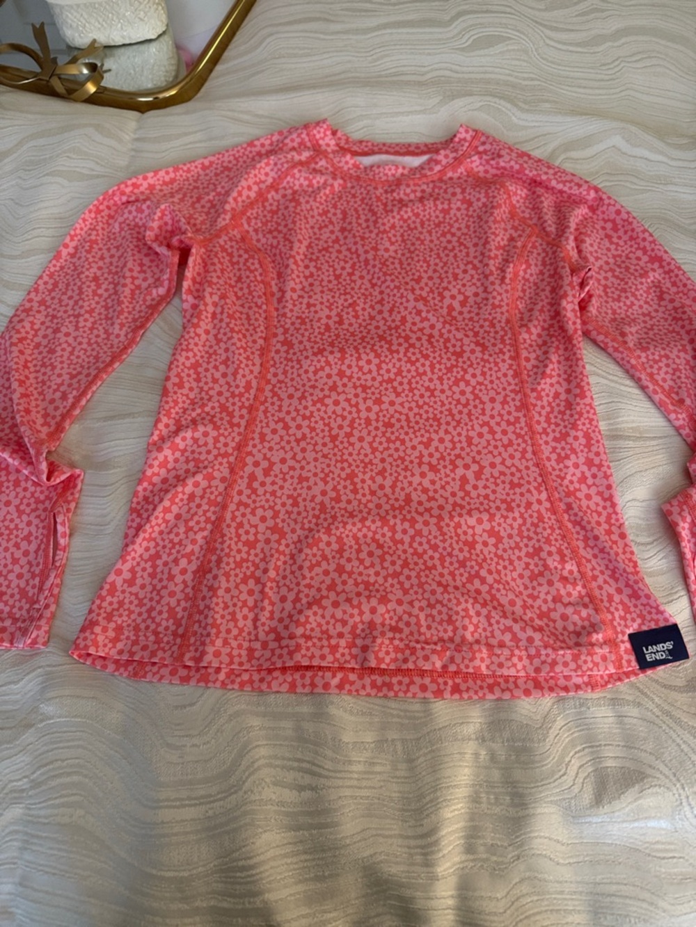 Lands' End Coral Pink Floral Long Sleeve Performance Top for girls